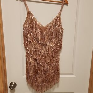 Rose Gold Sequin Fringe Mini Dress